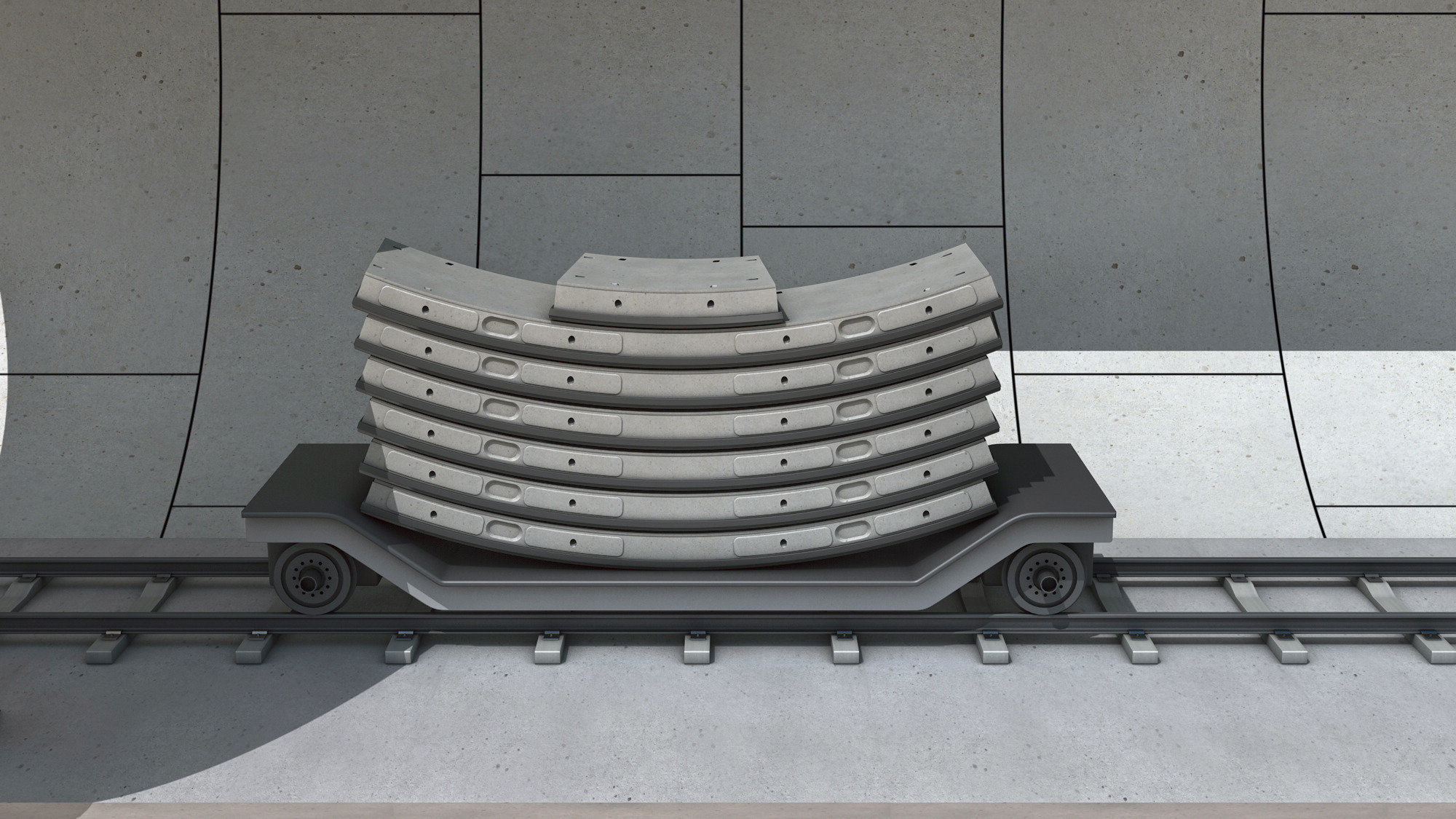Illustration rendering of TBM tunnel concrete segments