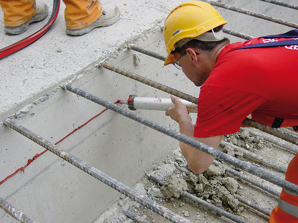 Application of SikaSwell® gun-applied sealant Man applying Sikaswell joint Waterproofing