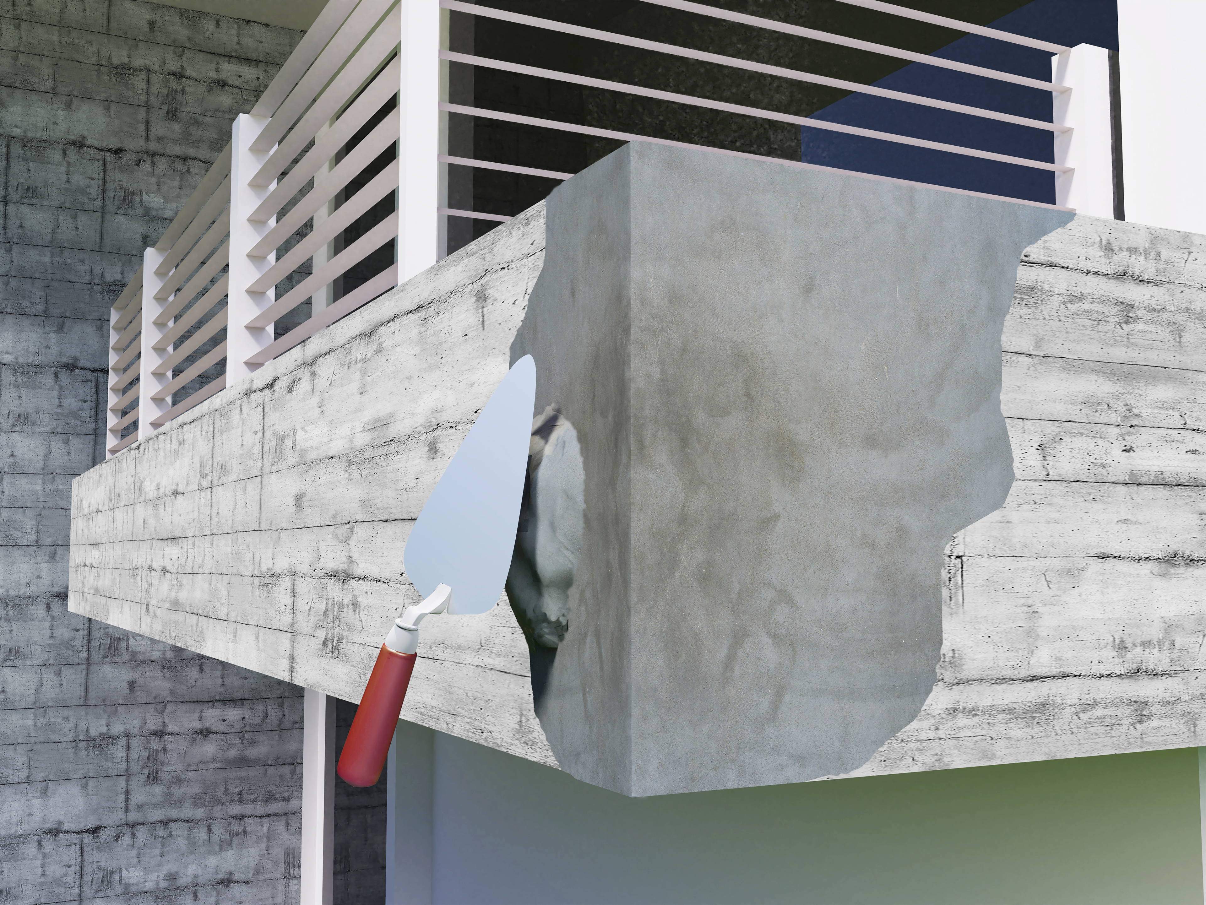 Application of concrete repair mortar to restore balcony structure
